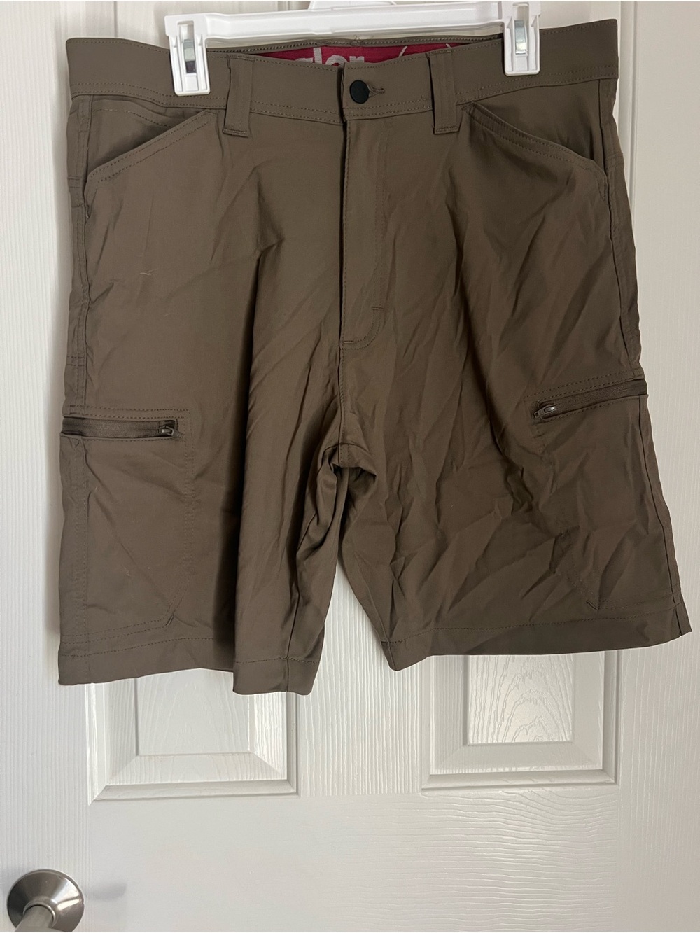 Wrangler Khaki Shorts with Red Waistband Accent
